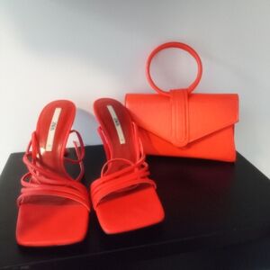 Chic Bundle Zara Tangerine Orange Ankle Strap Sandal Heels /Mini Handbag